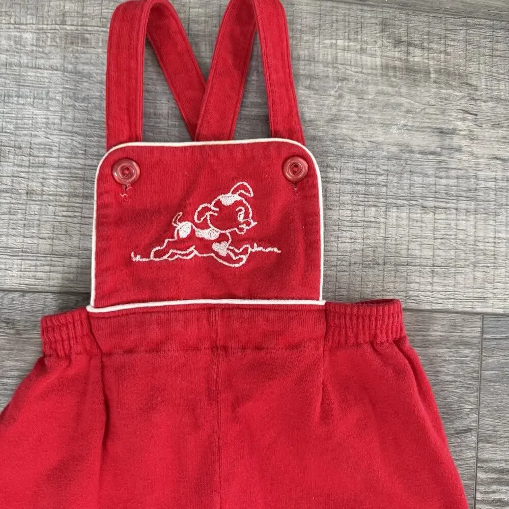 Vtg Carters Girls Boys Red Overalls Puppy Embroidered 6 Months 15-22 Lbs Cotton